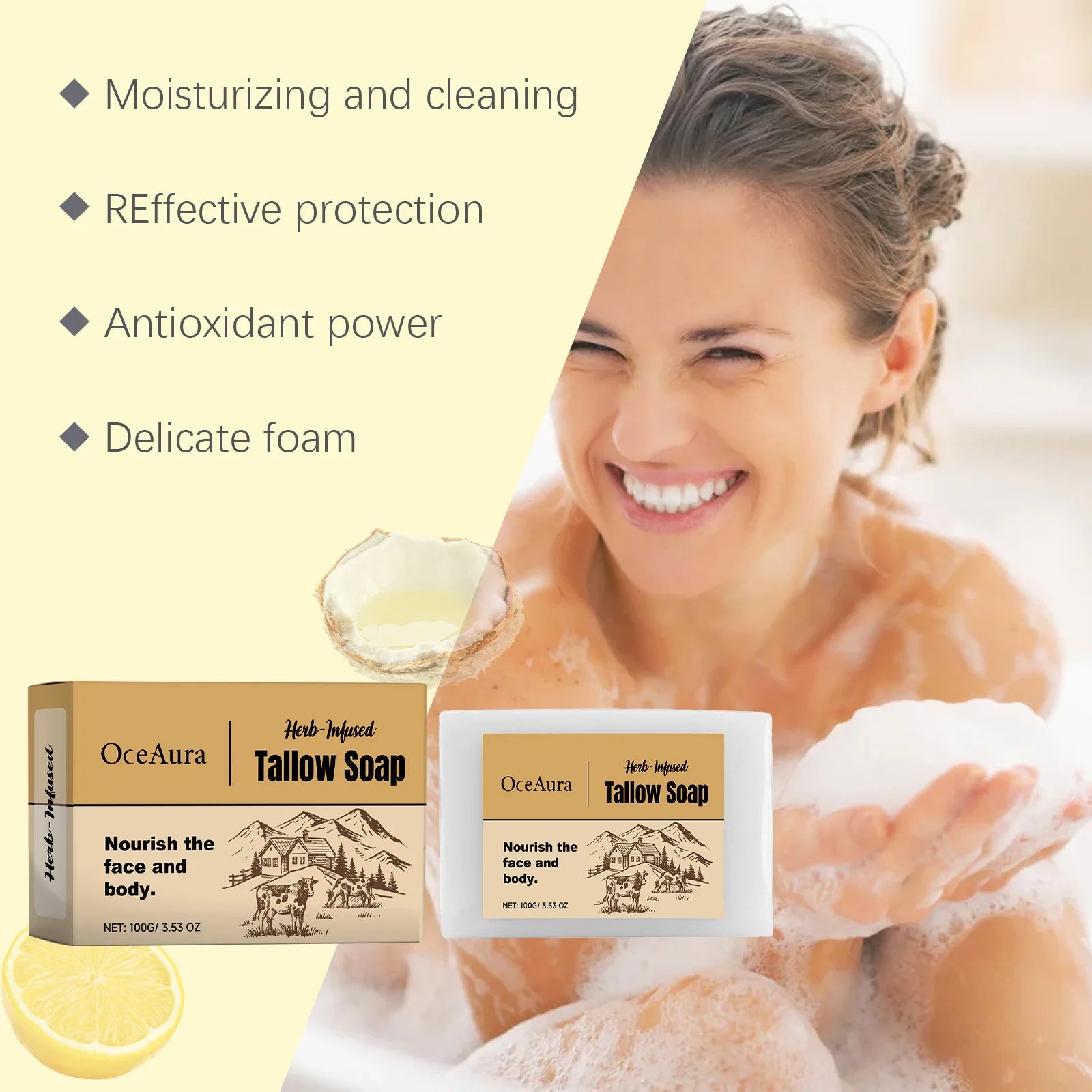 Oceaura Beef Tallow Bathing Soap – Pore Cleansing & Moisturizing