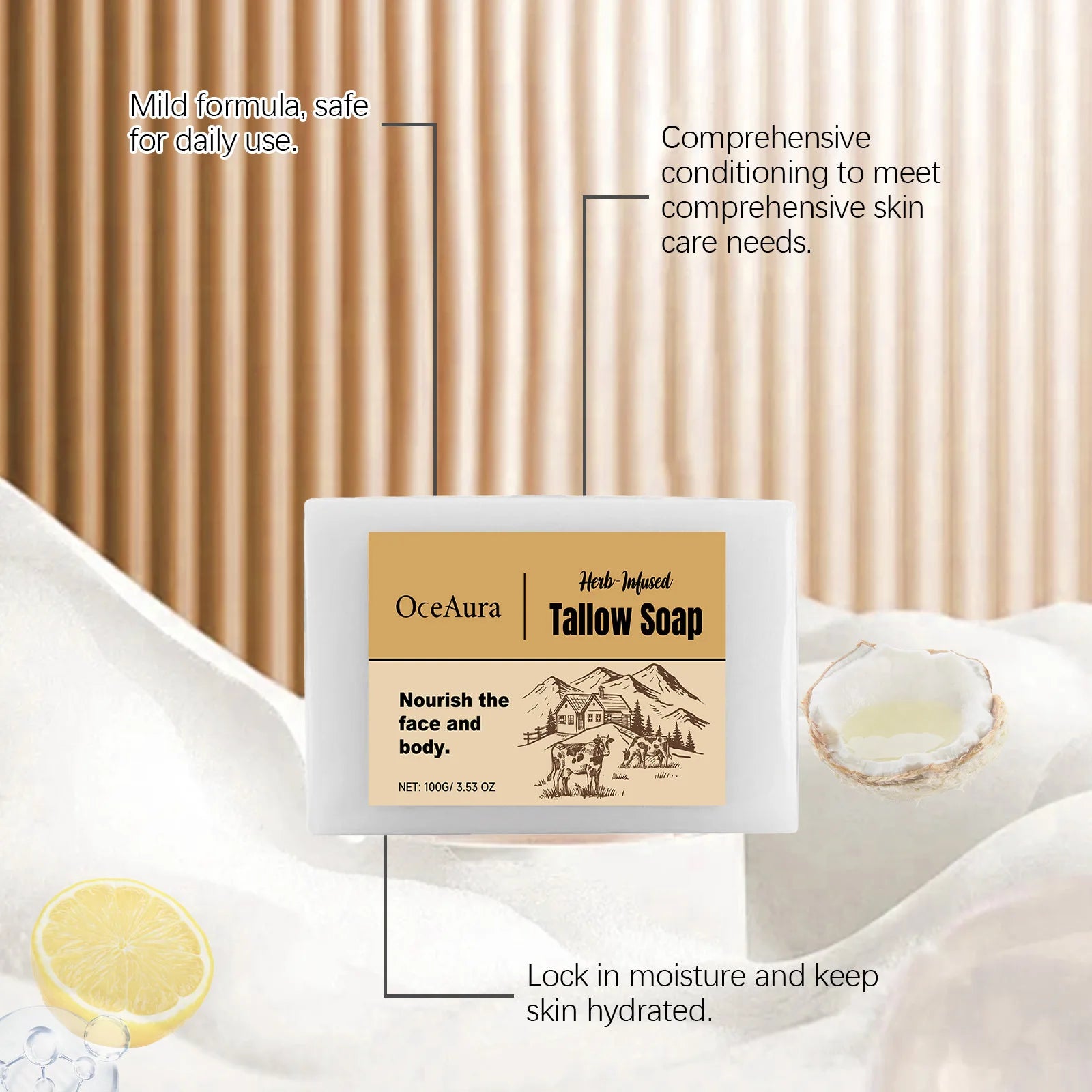 Oceaura Beef Tallow Bathing Soap – Pore Cleansing & Moisturizing