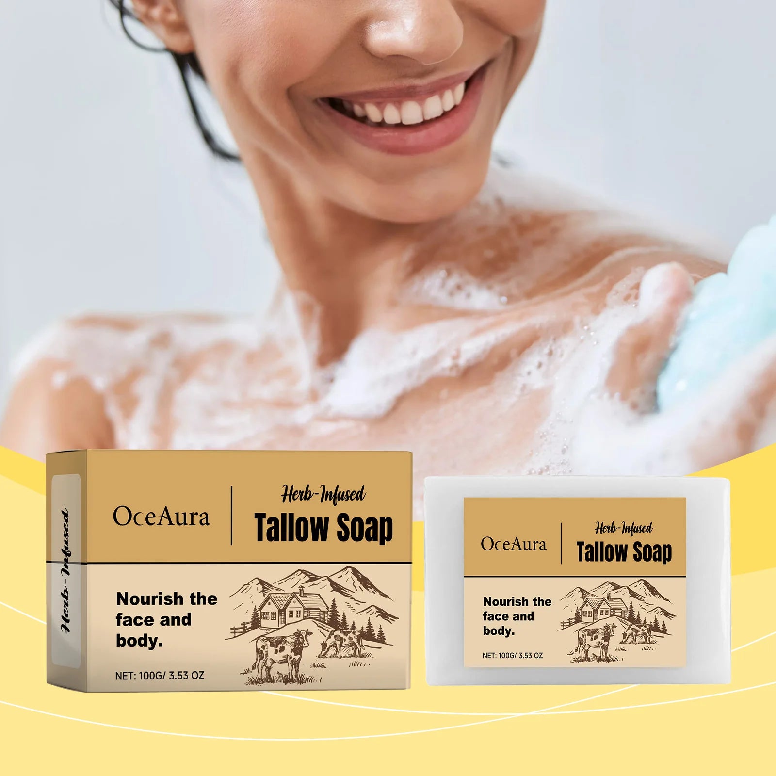 Oceaura Beef Tallow Bathing Soap – Pore Cleansing & Moisturizing