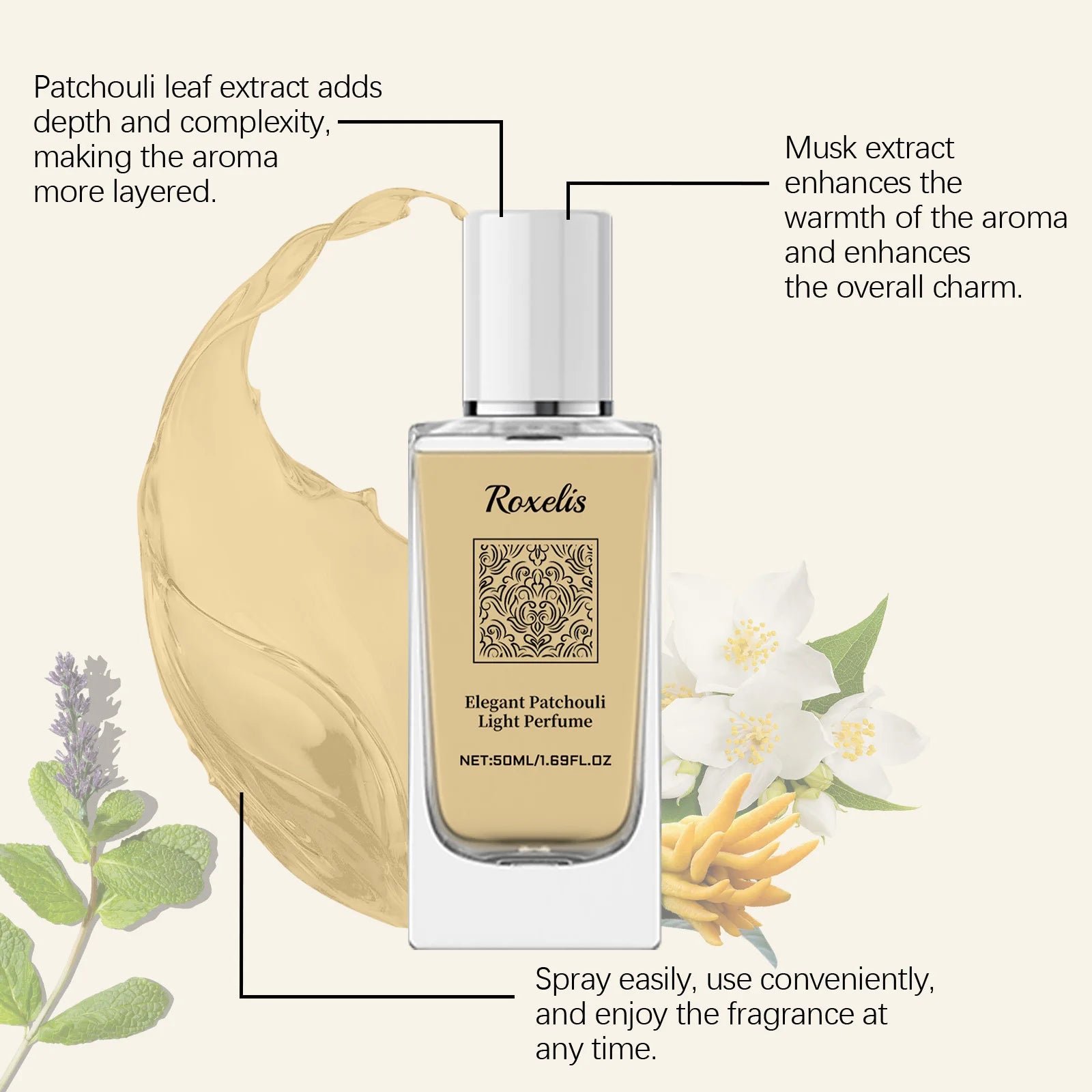 Roxelis Patchouli Perfume – Light Pheromone Scent for Women (50ml)