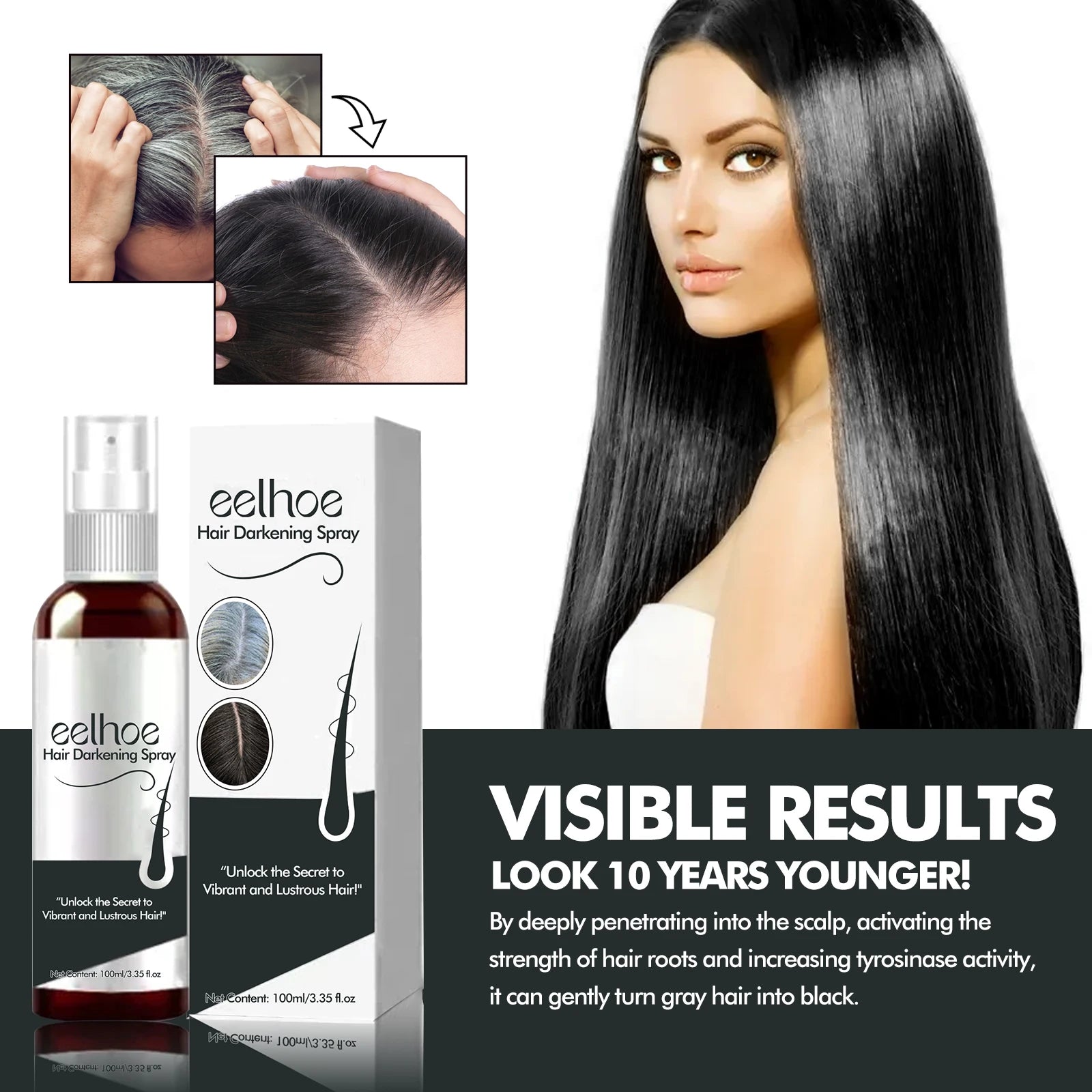 EELHOE Black Hair Dye Spray – Anti-Gray & Nourishing