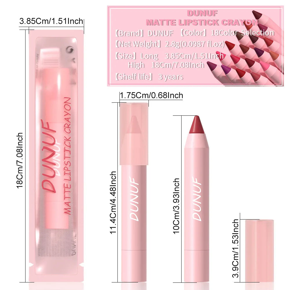 18-Color Waterproof Matte Lipstick Pencil