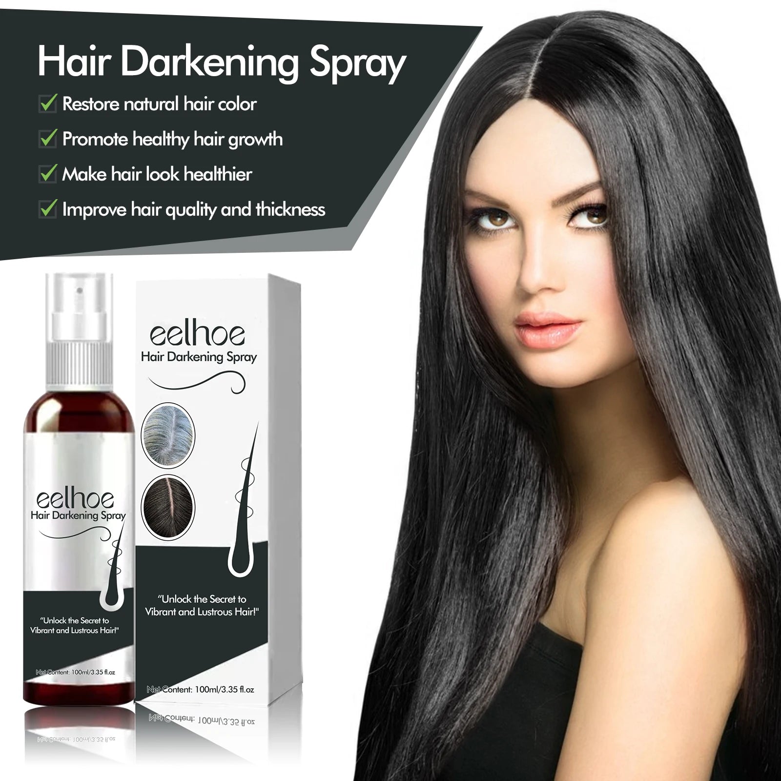 EELHOE Black Hair Dye Spray – Anti-Gray & Nourishing