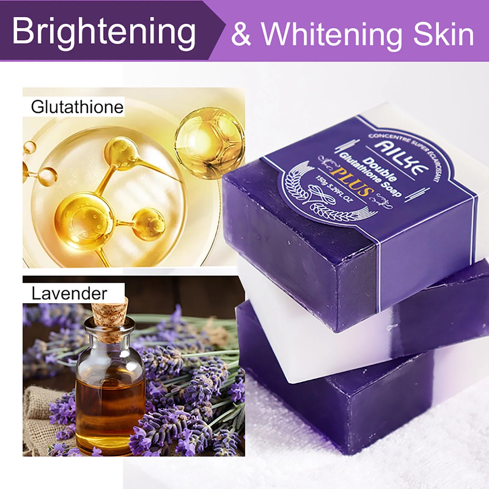 AILKE Lightening Soap Bar with Glutathione & Lavender