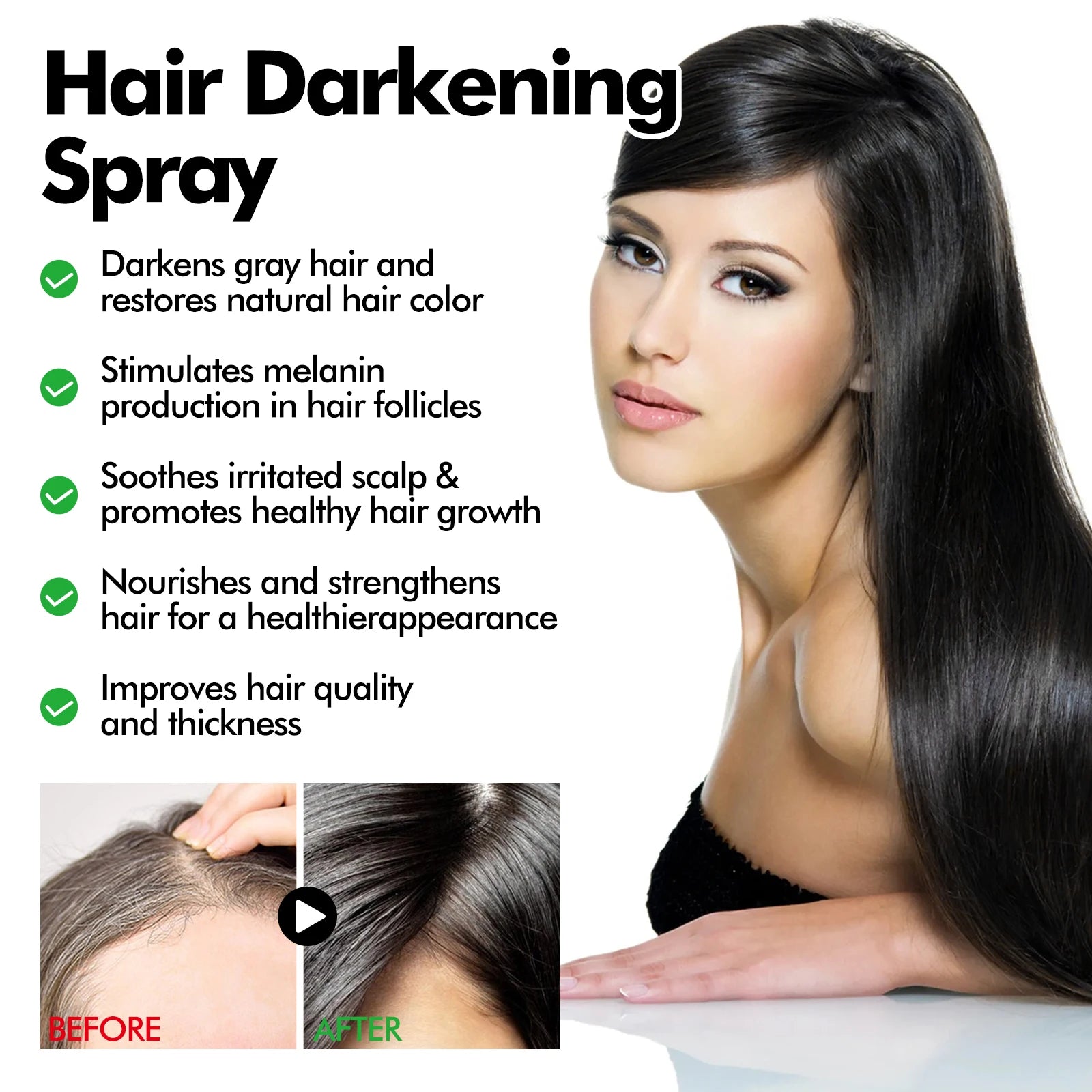 EELHOE Black Hair Dye Spray – Anti-Gray & Nourishing
